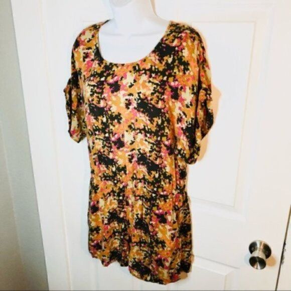 Fossil Abstract Colorful Romper Shorts Orange Tan Pink S - Picture 5 of 11